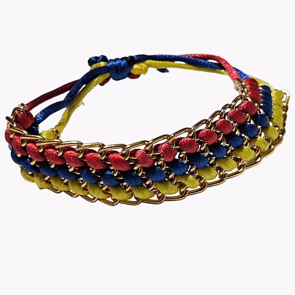 Handmade Woven Ribbon Friendship Bracelet Adjustable Tri Color Fashion Jewelry